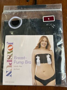 Joyspun Maternity Breast-Pump Bra - Black Hands-Free Front Zip Bandeau NWT